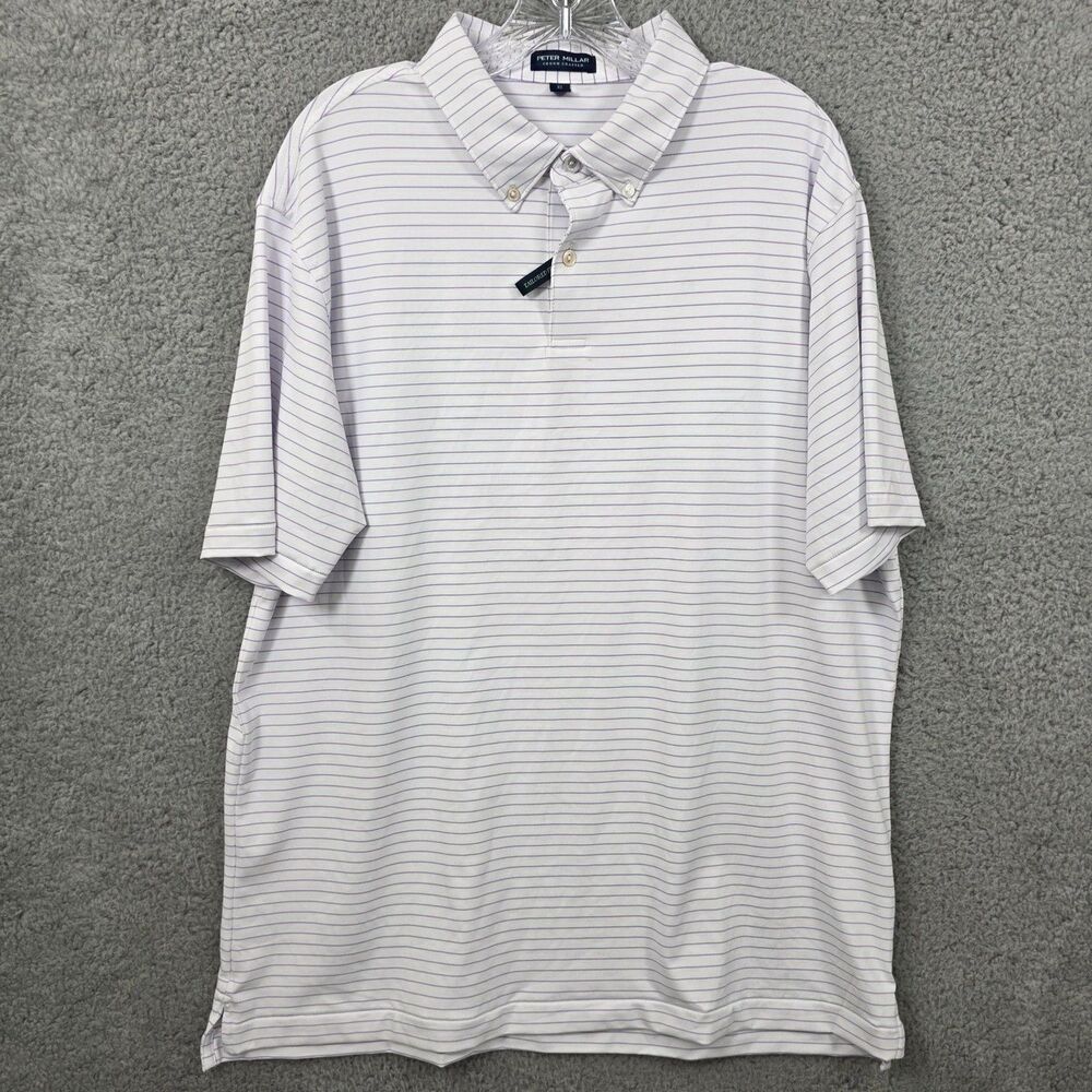 NWOT Peter Millar Crown Crafted Men's Purple Striped Polo Shirt Golf Size XL